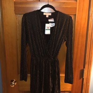 Michael Kors Black and Gold Wrap Dress, L, NWT